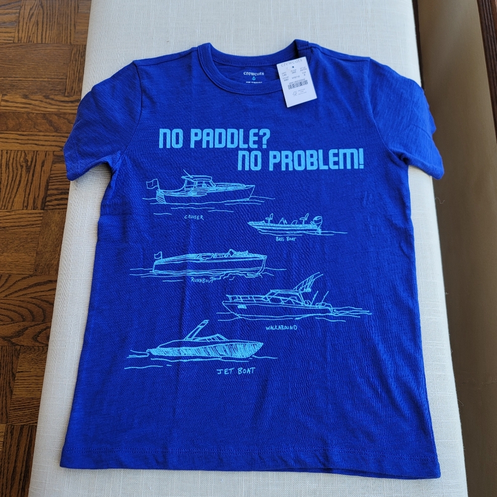 New! Crewcuts sz 6-7 Small S Boys Blue No Paddle Problem Cotton T-shirt Top NWT